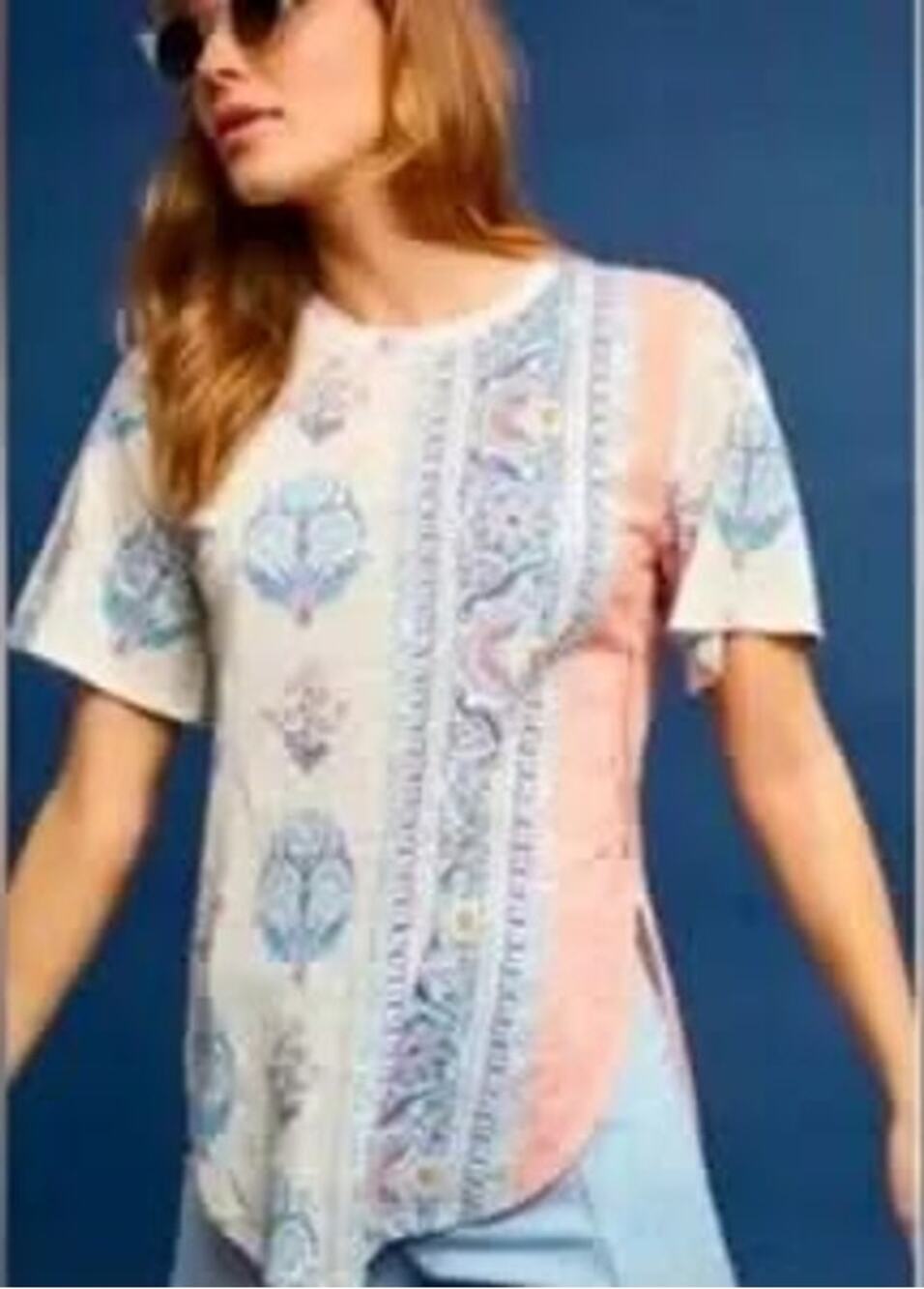 Anthropologie Postmark Delilah Paisley Printed Curved Split Hem Lightweight Top